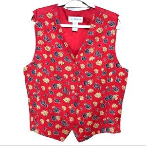 LIZ CLAIBORNE Collection Christmas Vest Sz 14 Red Multi Poinsettias